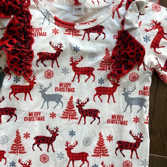 Christmas outfit 9-12 month reindeer buffalo plaid flare legs - Picture 3 of 5